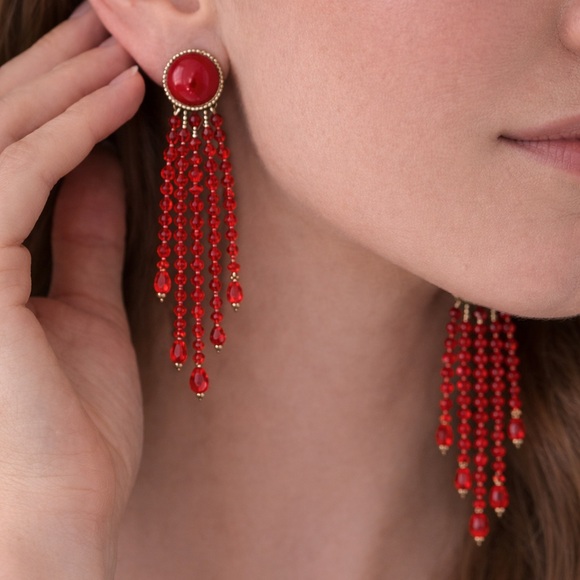 Chipita Vintage Red Crystal Chandelier EarringsPierced 3